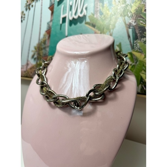 Topshop Gold Silver Distressed Mixed Metals Chunky Double Chain Link Necklace - Picture 1 of 4